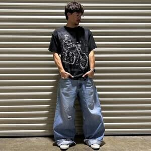 Black vintage style Skeleton biker shirt